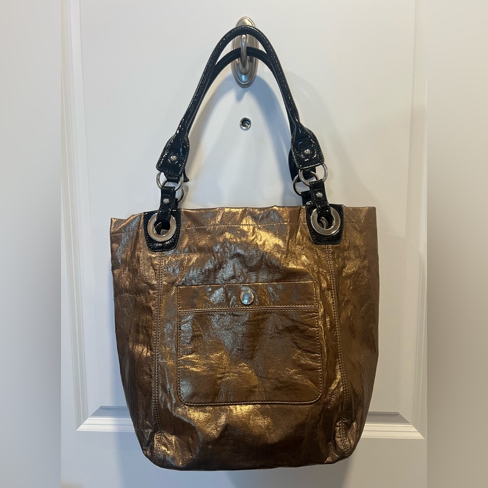 Nine West Shimmering Bronze Tote with Black Accents